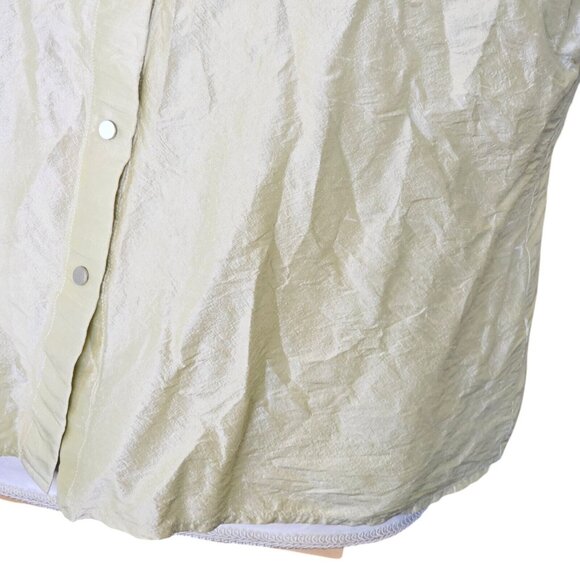 Y2K Raw Silk Shirt Sz XL Petite Snap Light Green Long Sleeve Irridescent Office - Picture 3 of 12
